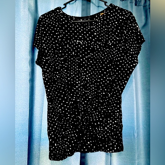 T Tahari short sleeve black white polka dot faux twist knot blouse - Picture 1 of 8